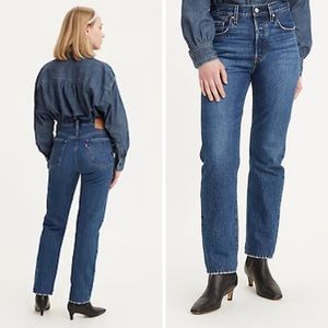 Levis 501 Premium Original Fit Button Fly Straight Denim Jeans Dark Blue 26